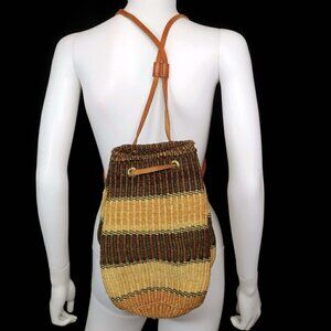 Handmade Woven Sisal Jute Leather Market Bag Bucket Backpack Sling Purse